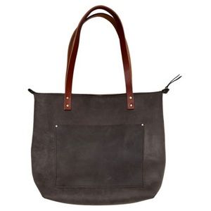 Portland Leather Goods medium zip tote - Groupie Gray with tan handles - unicorn